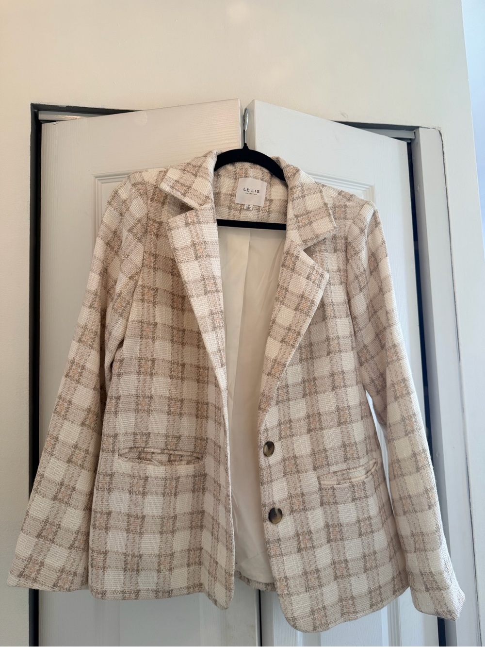 Le Lis Cream and Tan Plaid Blazer Jacket